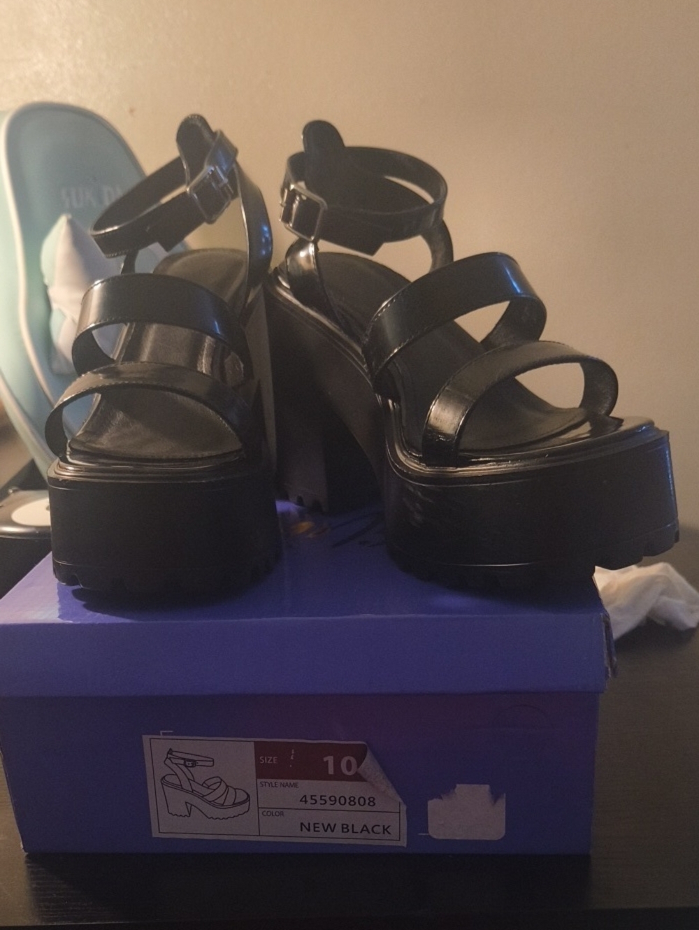 Black Chunky Platform Strappy Sandals by Black